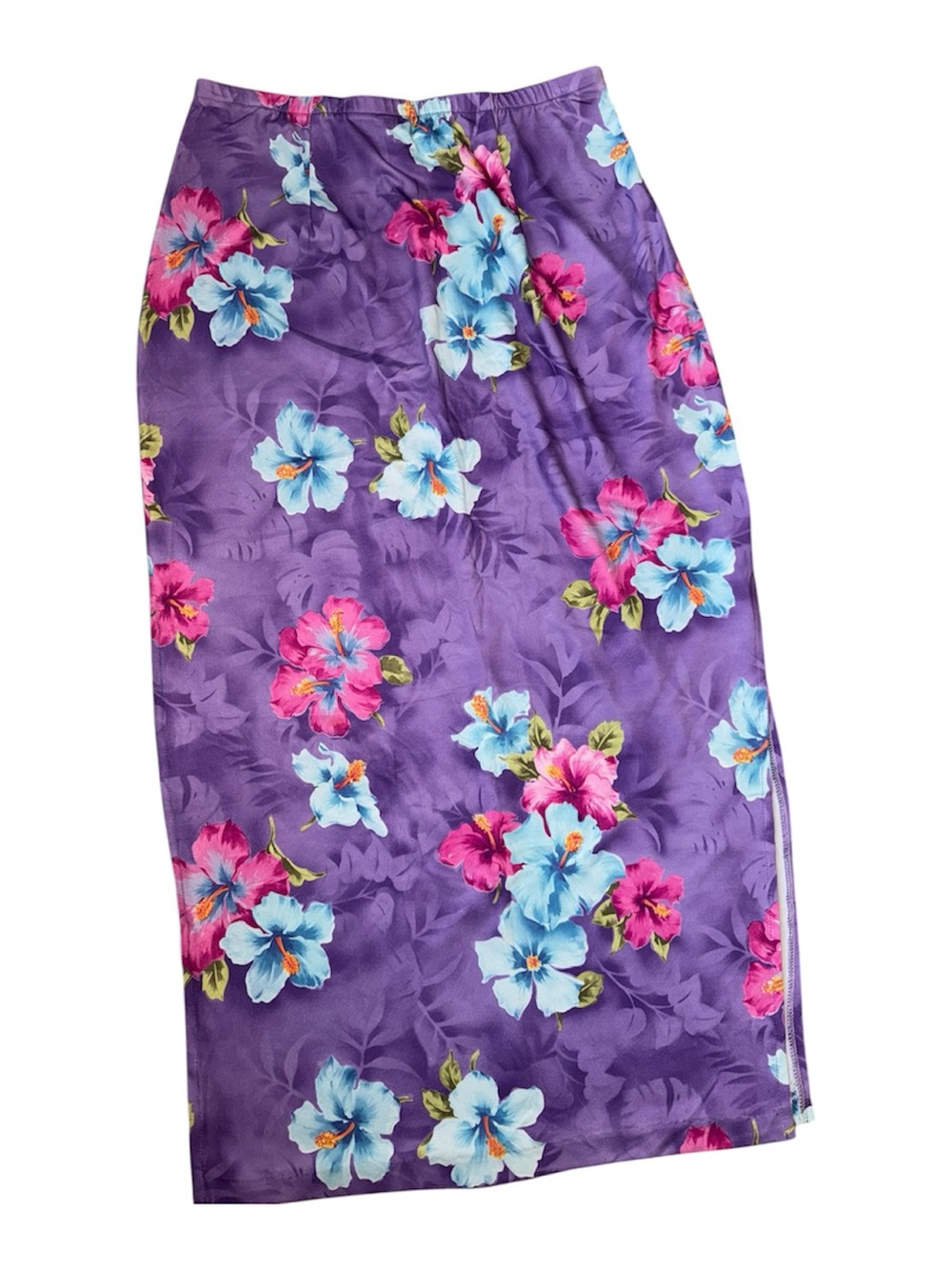Vintage We Too Sportswear Purple Floral Hibiscus Maxi Skirt Size Large Tropical